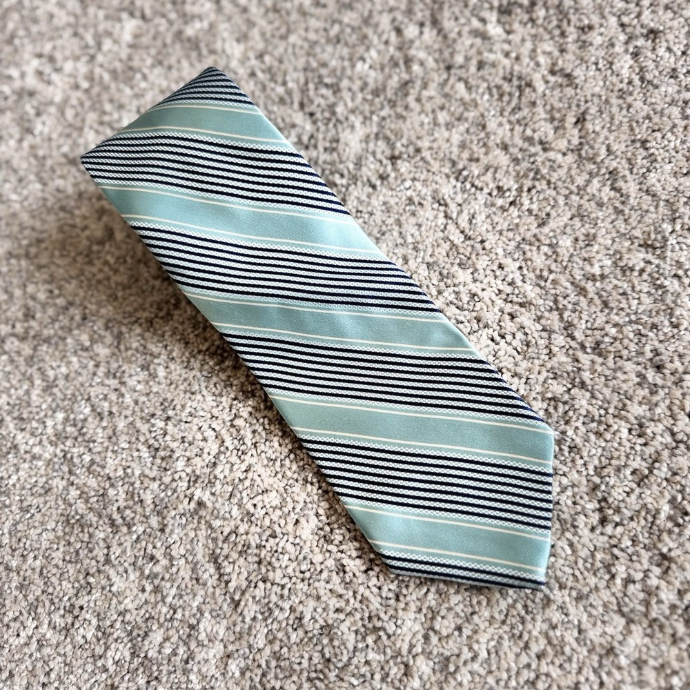BROOKS BROTHER Silk Striped Design Tie Tiffany‎ Blue Navy White Teal BRAND NEW